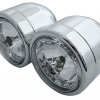 SHIN YO Set mit 2 Chromscheinwerfern, Fern- + Abblendlicht E-gepr., Birnen 1 x H4 12V 55/60W, 1 x H 7 55W,